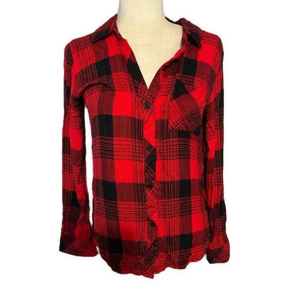 Rails Anthropologie Red Black Plaid Flannel Long Sleeve Button Down Top Xs - Picture 1 of 6